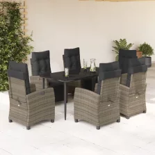   vidaXL 7 részes szürke polyrattan kerti étkezőgarnitúra párnával