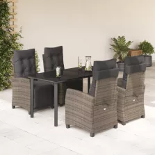   vidaXL 5 részes szürke polyrattan kerti étkezőgarnitúra párnával