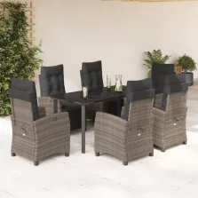   vidaXL 7 részes szürke polyrattan kerti étkezőgarnitúra párnával