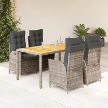  vidaXL 5 részes szürke polyrattan kerti étkezőgarnitúra párnával
