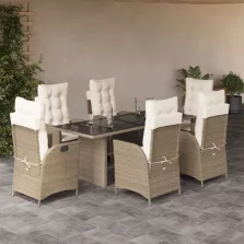   vidaXL 7 részes bézs polyrattan kerti étkezőgarnitúra párnákkal