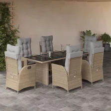   vidaXL 7 részes vegyes bézs polyrattan kerti étkezőgarnitúra párnákkal