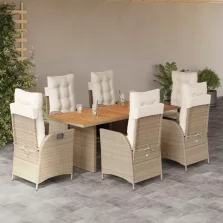   vidaXL 7 részes bézs polyrattan kerti étkezőgarnitúra párnákkal