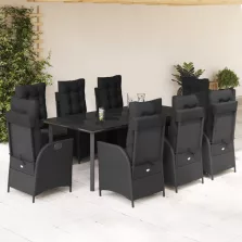   vidaXL 9 részes fekete polyrattan kerti étkezőgarnitúra párnákkal