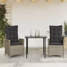   vidaXL 3 részes szürke polyrattan kerti étkezőgarnitúra párnával