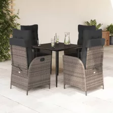   vidaXL 5 részes szürke polyrattan kerti étkezőgarnitúra párnával