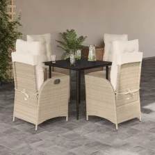  vidaXL 5 részes bézs polyrattan kerti étkezőgarnitúra párnákkal