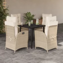   vidaXL 5 részes bézs polyrattan kerti étkezőgarnitúra párnákkal