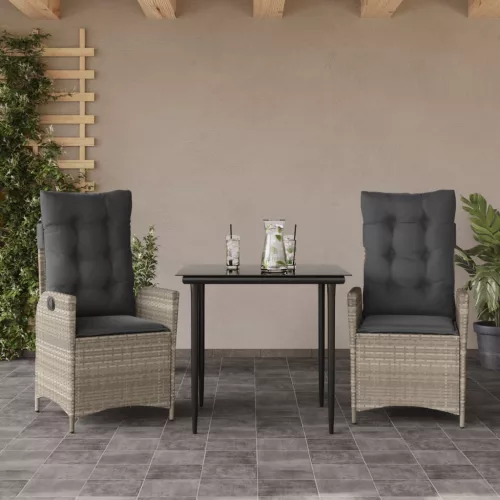 vidaXL 3részes világosszürke polyrattan kerti étkezőgarnitúra párnával