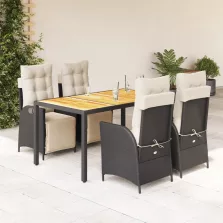  vidaXL 5 részes fekete polyrattan kerti étkezőgarnitúra párnákkal