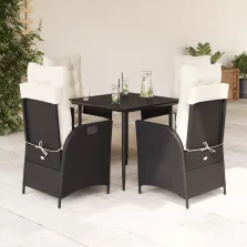   vidaXL 5 részes fekete polyrattan kerti étkezőgarnitúra párnákkal