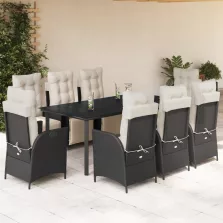   vidaXL 9 részes fekete polyrattan kerti étkezőgarnitúra párnákkal