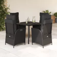   vidaXL 5 részes fekete polyrattan kerti étkezőgarnitúra párnákkal