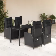   vidaXL 5 részes fekete polyrattan kerti étkezőgarnitúra párnákkal