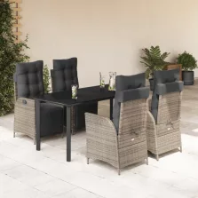   vidaXL 5 részes szürke polyrattan kerti étkezőgarnitúra párnával