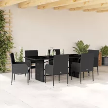   vidaXL 7 részes fekete polyrattan kerti étkezőgarnitúra párnával