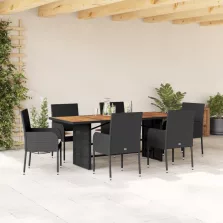   vidaXL 7 részes fekete polyrattan kerti étkezőgarnitúra párnával