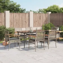   vidaXL 7 részes szürke polyrattan kerti étkezőgarnitúra párnával