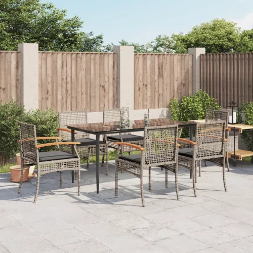 vidaXL 7 részes szürke polyrattan kerti étkezőgarnitúra párnával