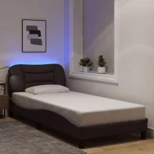   vidaXL sötétbarna szövet ágykeret LED-ekkel matrac nélkül Hvar 90x190 cm