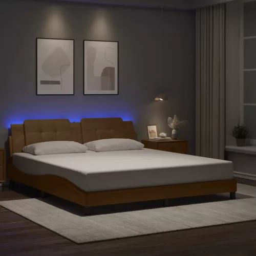 vidaXL kávészínű ágykeret LED-ekkel matrac nélkül Zadar 180 x 200 cm