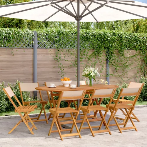 vidaXL 8 db bézs szövet és tömör fa összecsukható kerti szék