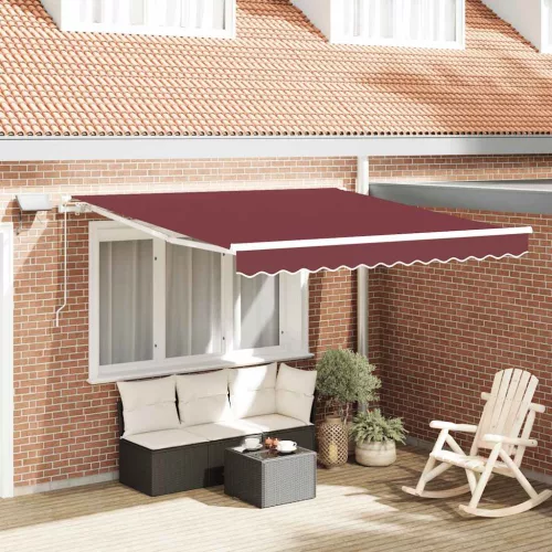 vidaXL burgundi vörös kézzel kihúzható LED-es napellenző 300 x 250 cm
