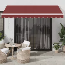   vidaXL burgundi vörös kézzel kihúzható LED-es napellenző 350 x 250 cm