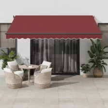   vidaXL burgundi vörös kézzel kihúzható LED-es napellenző 400 x 350 cm