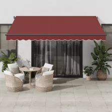   vidaXL burgundi vörös automata kihúzható LED-es napellenző 400x350 cm