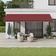   vidaXL burgundi vörös kézzel kihúzható LED-es napellenző 600 x 350 cm