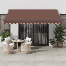   vidaXL barna automata kihúzható LED-es napellenző 400x350 cm