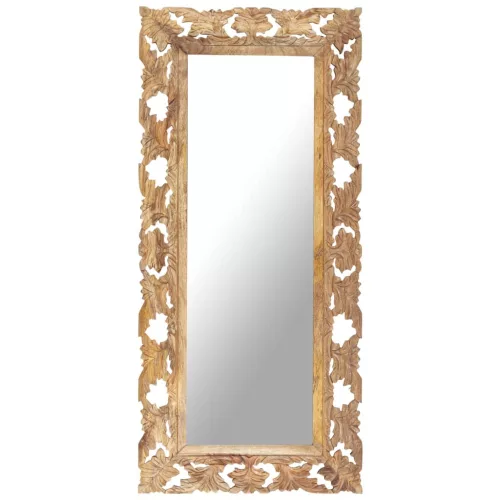 vidaXL kézzel faragott barna tömör mangófa tükör 110 x 50 cm