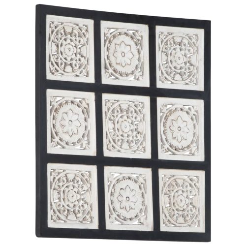 vidaXL fekete és fehér kézzel faragott fali panel MDF 60 x 60 x 1,5 cm