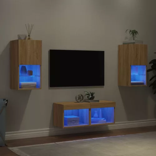 vidaXL 4 darab sonoma tölgy színű falra szerelhető TV-szekrény LED-del