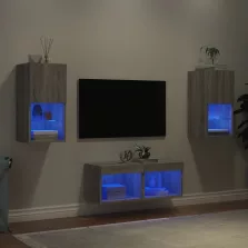   vidaXL 4darab szürke sonoma színű falra szerelhető TV-szekrény LED-del