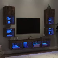   vidaXL 8 darab füstös tölgy színű szerelt fa TV-bútor LED-del