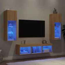   vidaXL 5 darab füstös tölgy színű szerelt fa TV-bútor LED-del