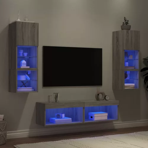 vidaXL 6 darab szürke sonoma színű szerelt fa fali TV-bútor LED-del