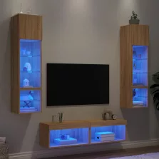   vidaXL 6 darab füstös tölgy színű szerelt fa TV-bútor LED-del