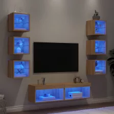   vidaXL 8 darab füstös tölgy színű szerelt fa TV-bútor LED-del