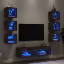   vidaXL 8 darab füstös tölgy színű szerelt fa TV-bútor LED-del