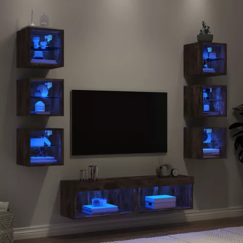 vidaXL 8 darab füstös tölgy színű szerelt fa TV-bútor LED-del
