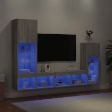   vidaXL 4 darab szürke sonoma színű szerelt fa fali TV-bútor LED-del