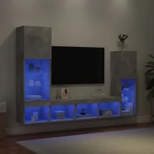   vidaXL 4 darab betonszürke szerelt fa fali TV-bútor LED-del