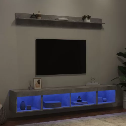 vidaXL 5 darab betonszürke szerelt fa fali TV-bútor LED-del