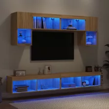   vidaXL 6 darab füstös tölgy színű szerelt fa TV-bútor LED-del