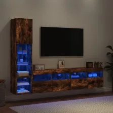   vidaXL 4 darab füstös tölgy színű szerelt fa TV-bútor LED-del