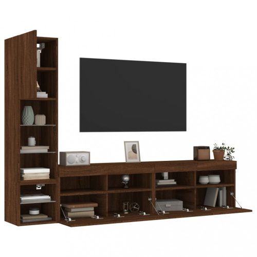 vidaXL 4 darab barna tölgyszínű szerelt fa TV-bútor LED-del