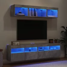   vidaXL 5 darab betonszürke szerelt fa fali TV-bútor LED-del